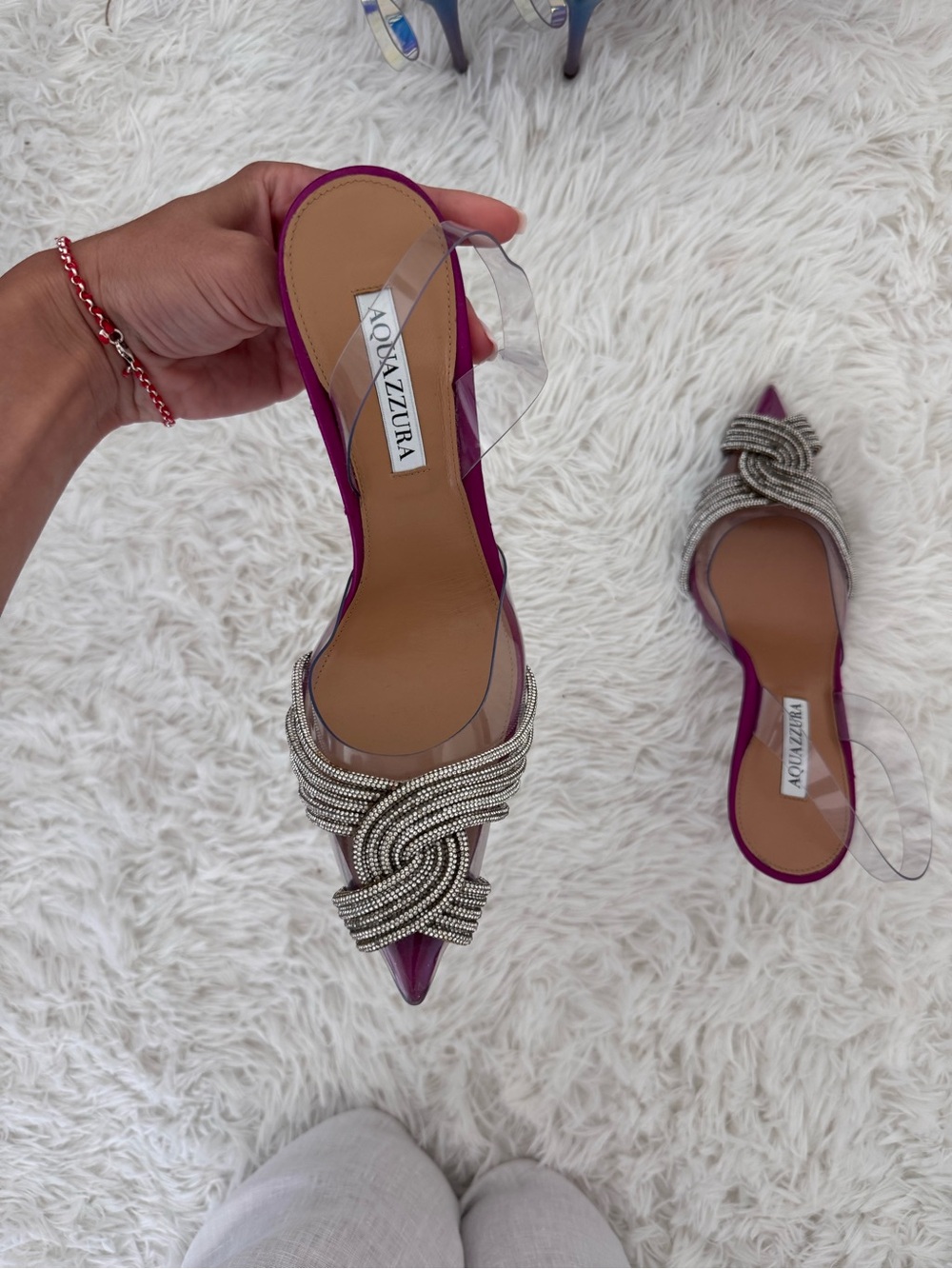 Aquazzura Fuchsia Slingback Flats with Crystal Knot - Picture 3 of 4